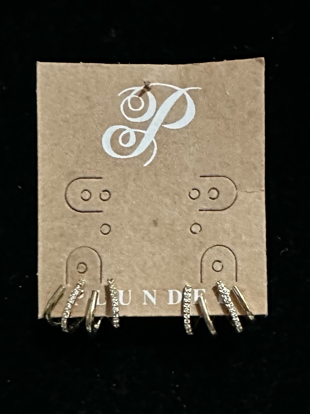 PLUNDER GOLD-TONE EARRINGS with TINY CLEAR GEMSTONES - BRAND NEW! - Picture 2 of 4